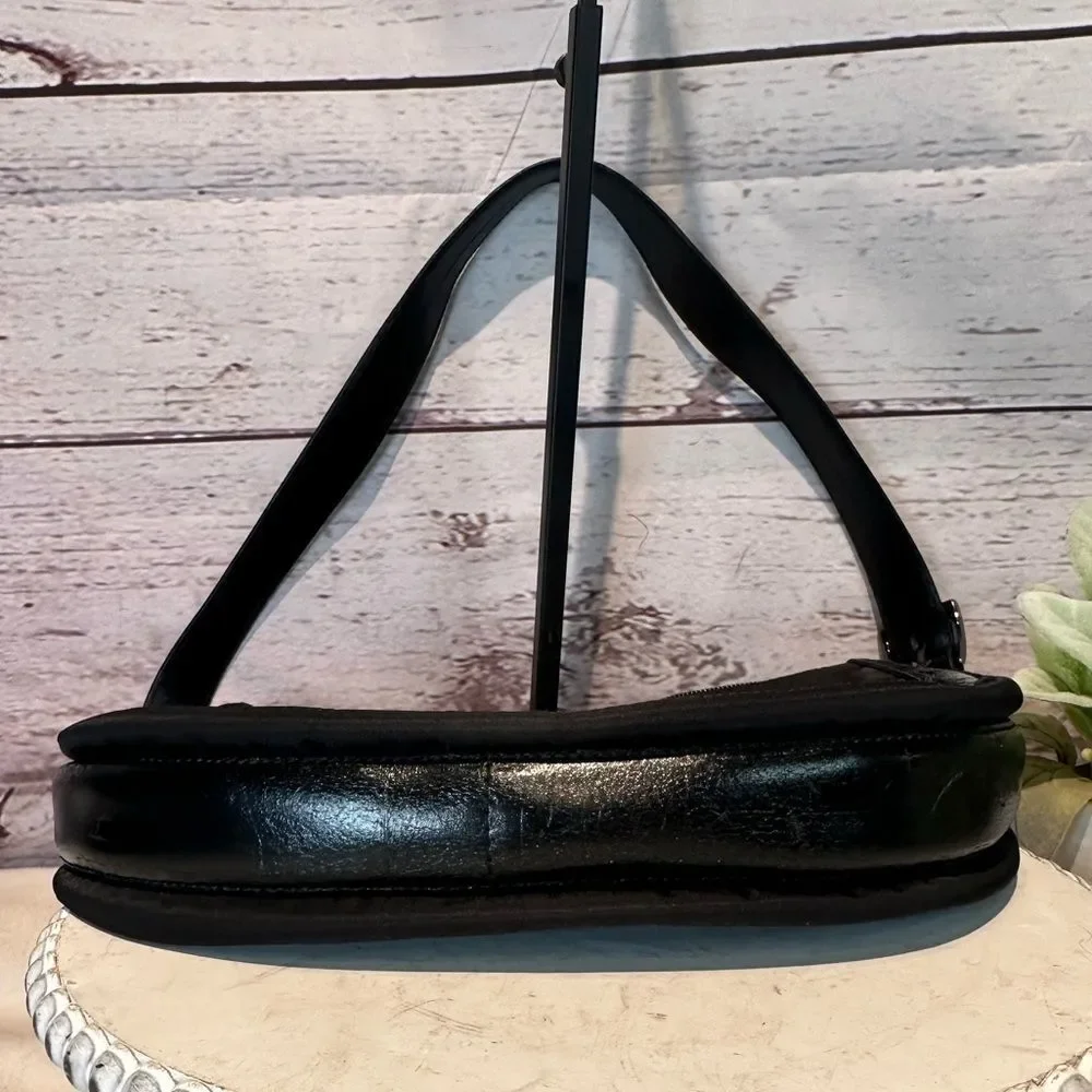Coccinelle Black Leather and Nylon 3 Compartment Zip Shoulder Bag Made in Italy